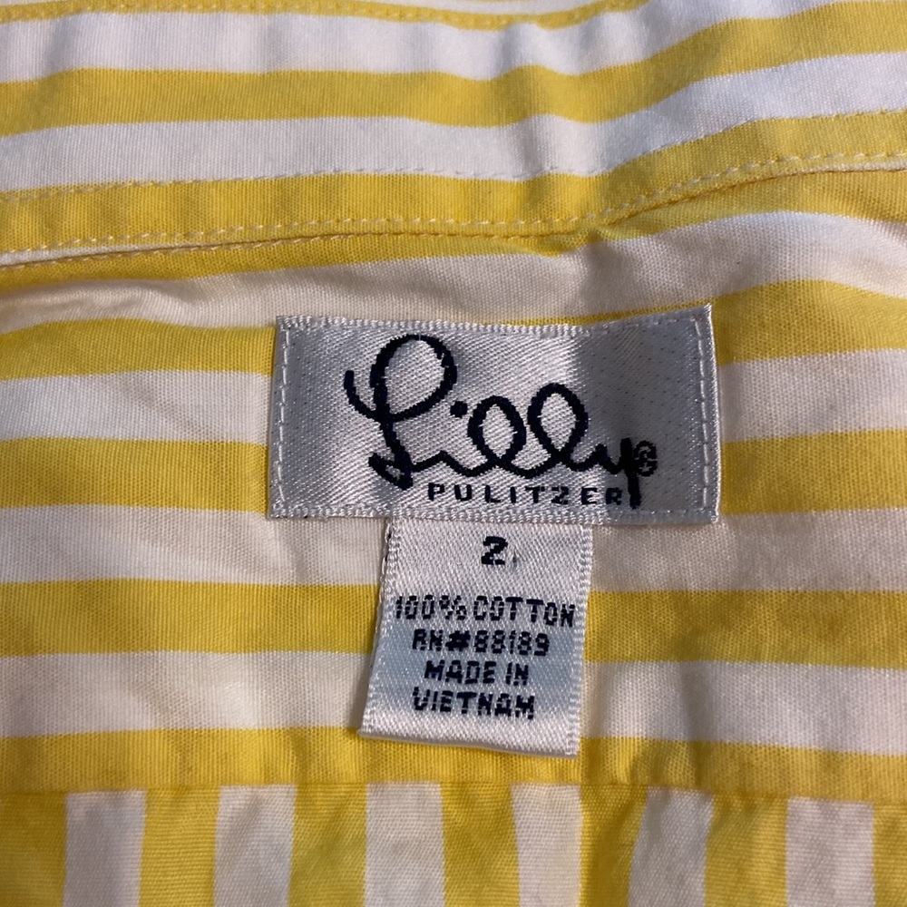 Lilly Pulitzer Vintage Unique Shirt size 2 excellent condition yellow and white - Picture 8 of 12